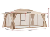 Instahut Gazebo 3x4m Canopy Outdoor Steel Frame Patio Tent Curtains Marquee Beige GAZEBO-IR-MC-3X4-BG