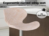 Artiss 2x Bar Stools Kitchen Swivel Gas Lift Counter Chair Wing PE Rattan Beige BA-K-1004-BGX2