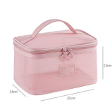 Mesh Breathable Makeup Bag 5-Pack Set - Travel Toiletry Organizer Kit with Triangle Octagonal Square V1259-BAG-07-SET5-PNK