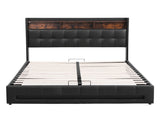 Artiss Queen Bed Frame with Gas Lift Storage LED Lights Charging Station Headboard with Open Shelf BFRAME-I-POLA-Q-BK-ABC