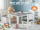 Keezi 2 in 1 Kids Table and Chair Set, Activity Table with Storage Bench and 2 Chairs for Reading, KTC-G-BC-GY
