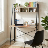 CARLA HOME Ladder Desk with Shelves - Steel Frame - Oak - 84cm - Brown - Study Desk V178-36434