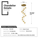 BAMDECOR LT02 12 Hanging Crystal Cube Chandelier LED Chandelier for Dining Room, Luxury Dimmable V255-BAM-LT02-12H-GOLD