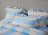 Vintage Design Homewares Candy Ruffle Blue Striped Washed Cotton Quilt Cover Set Super King V442-HIN-QUILTCS-CANDYRUFFLE-BLUE-SK