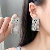 Ghost Earrings For Women, Silvery Dangling Tassel Earring With Cubic Zirconia Lovely Halloween V1188-ZC-DLL-258
