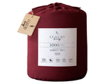 Laura Hill Luxury Living 4pc 1000 Thread Count Cotton Rich Queen Bed Sheet Set Gift Pack Burgun CVC-10QS-BGY