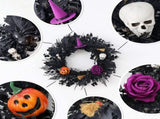 Halloween Artificial Front Door Wreath, 40 x 9 cm with Pumpkins, Witch Details and Skulls, Reusable V1366-AZ2-W-16032