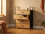 CARLA HOME 4 Drawer Tallboy Large Storage Cabinet - Brown - Rustic - Steel - Chest Drawers Tallboy V178-36454