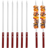 6-Piece Stainless Steel BBQ Skewers Set, 40cm x 1.5cm Brown Grill Sticks for Outdoor Cooking and V1369-AZ3-W-15803