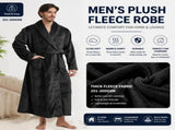 Men's Flannel Bathrobe Black XL Size - Soft Coral Fleece Hooded Kimono Collar Dressing Gown Loose V888-ELOSUNG54497