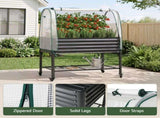 Green Fingers Mobile Raised Garden Bed with Greenhouse Cover Storage Shelf for Tomato Vegetables GB-AG-PLAT-GH-WH