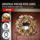 Christabelle 61cm Snowy Christmas Wreath Bedford with LED Lights Front Door Decoration Ornament 112_NATSB61W