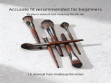 16 Piece Makeup Brush Set - Dark Brown Makeup Brushes with Black Storage Cup for Foundation, Powder, V888-ELOSUNG57308