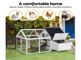 i.Pet Chicken Coop Rabbit Hutch 166cm x 120cm x 112cm Large Chicken Coop House Run Cage Wooden PET-CH-310026-WH-AB