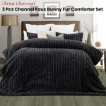 Jane Barrington Arna Charcoal 3 Pcs Channel Faux Bunny Fur Comforter Set King V442-IDC-COMFORTER-ARNA-CHARCOAL-KI