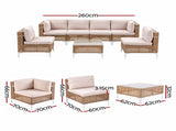 Gardeon 6 Seater Outdoor Sofa Set 7PCS Table Chair Set Garden Rattan Patio Furniture ODF-SOFA-7PCS-RATTAN-BE-ABC