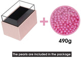 Leather Makeup Brush Cosmetic Organiser Storage Box with Pink Pearls and Acrylic Cover V178-18698