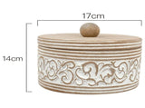 Round Carved White Trinket Box w/ Lid 17x14cm V637-90300BOX