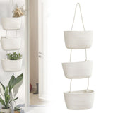 3 Tier Over the Door Hanging Storage Basket Cotton Rope Wall Mounted Organizer Detachable Foldable V1192-AZ-W-26451