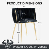 SERENIT Black Modern Hand Weaving Dining Chairs,Velvet Upholstered Side Chairs with Gold Legs, Chic V255-GP1800-DC-BLACK