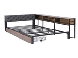 Artiss Bed Frame King Single Size with 2 Drawers and Charging Station Metal Corner Bed Base MBED-C-LSHA-KS-ABC