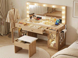 Artiss Dressing Table Vanity Desk Set LED Bulbs RGB Light Wood FURNI-L-DRESS11-WD-AB