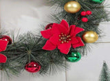 Xmas Wreath Artificial Red Flower Wreath Holiday Hanging Decoration with 4 Flowers for Front Door V1294-YM0901-240918HL01-2