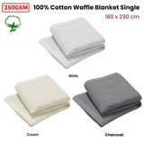 Living Home 350gsm 100% Cotton Breathable Waffle Blanket Single 180 x 230 cm Cream V442-STT-BLANKET-25COTTONWAFFLE-CREAM-SB