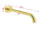 Brushed Gold Round 250mm Spout For Bathroom Tub Wall Mounted Water Filler Outlet V1233-SP60525BG