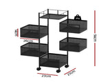 Artiss Storage Trolley Kitchen Cart 5 Tiers Storage Rack Black STR-5T-ROT-BK