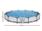 Bestway Swimming Pool 366x76cm Steel Frame Round Above Ground Pools w/ Filter Pump 6473L BW-POOL-366CM-56417