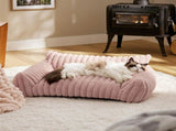 Luxurious Faux Rabbit Fur Plush Pet Sofa Bed with Bolster Sides, Removable Washable Cover and Deep V1341-ZY-9FNEFNJP-S-PINK