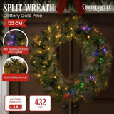 Christabelle 1.22m Split 2pc Christmas Wreath with LED Lights Pine Dual Front Doors Decoration 112_SENGG122S