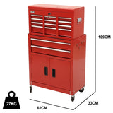 Bullet Pro 8 Drawer Tool Box Chest Cabinet Storage, with 2-Door Toolbox Garage Organiser Set, Red V219-TOLCABBU82RA