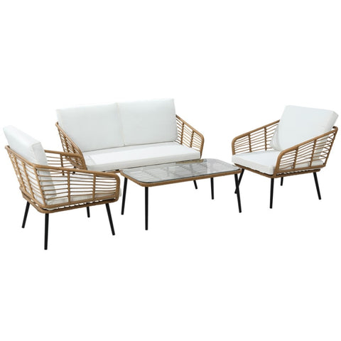 Gardeon 4-Piece Outdoor Sofa Set Rattan Lounge Setting Table Chairs ODF-ROUNDRAT-4PCS-NT