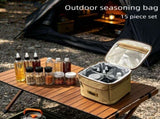 Camping Spice Kit 15 Piece - Khaki Oxford Cloth Storage Bag with PET Bottles, Organised Portable V888-ELOSUNG57066