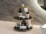 Gold and Black Elegant 2-Tier Gold Birdcage Cosmetic Organizer - Wrought Iron Countertop Storage V888-ELOSUNG27986