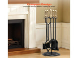 Fireplace Tool Set, 5 PCS Tool Set and Holder with Five-Prong Stand, Tongs, Ash Shovel, Brush, V952-BLGJTJ5JTWZGPZ6MX001V0