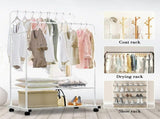 Heavy Duty Double Rail Garment Rack Rolling Clothes Rack 2Tier Storage Shelf V767-ZJJ211-WT-G3