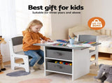 Keezi Kids Table and 2s Set Wooden Activity Table wit 2 Storage Drawers, Toddler Table and KTC-G-MS-GY