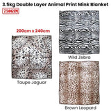 750gsm 3.5kg Double Layer Animal Print Faux Mink Blanket Queen 200x240 cm Wild Zebra V442-YTL-BLANKET-750GSMZEBRA-WHITE-QS