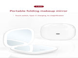 2-piece Green Portable LED Makeup Mirror - Rechargeable Compact with 3-Color Lights & 5x V888-ELOSUNG34198