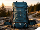 HeavyDuty Nylon Camping Rucksack 60L Dark Blue,Adjustable Volume Backpack With Rain Cover,Reliable V1221-XM-LB5245-ZS166