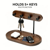 Natural Wood Mushroom Peg Entryway Organizer Wide Tray with Rust-Proof Hooks, Keys & Small Items V1232-ZMYSJ-001