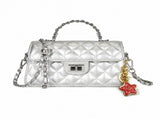 Silvery Quilted Chain Shoulder Bag with Golden Star Charm - PU Leather Small Square Crossbody V888-ELOSUNG56163-6