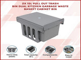 2x 15L Pull Out Trash Bin Dual Kitchen Garbage Waste Basket Cabinet Bin V63-832841