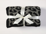 Grey and Black Luxurious Leopard Print Knit Throw Blanket - Ultra-Soft Jacquard Plush for Sofa, Bed V888-ELOSUNG27779
