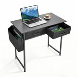 80cm Study Desk Home Office Computer Desk with 2 Fabric Drawers Side Pocket and Hook Modern Small V985-STUDYDESK