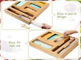 CARLA HOME 6-in-1 Bamboo Kitchen Drawer Organizer with Ziplock Bag Storage, Wrap Dispenser, Cutter V178-36368
