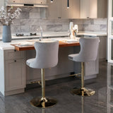 2x Height Adjustable Swivel Bar Stool Velvet Studs Barstool with Footrest and Golden Base- Grey V226-SW1912GY